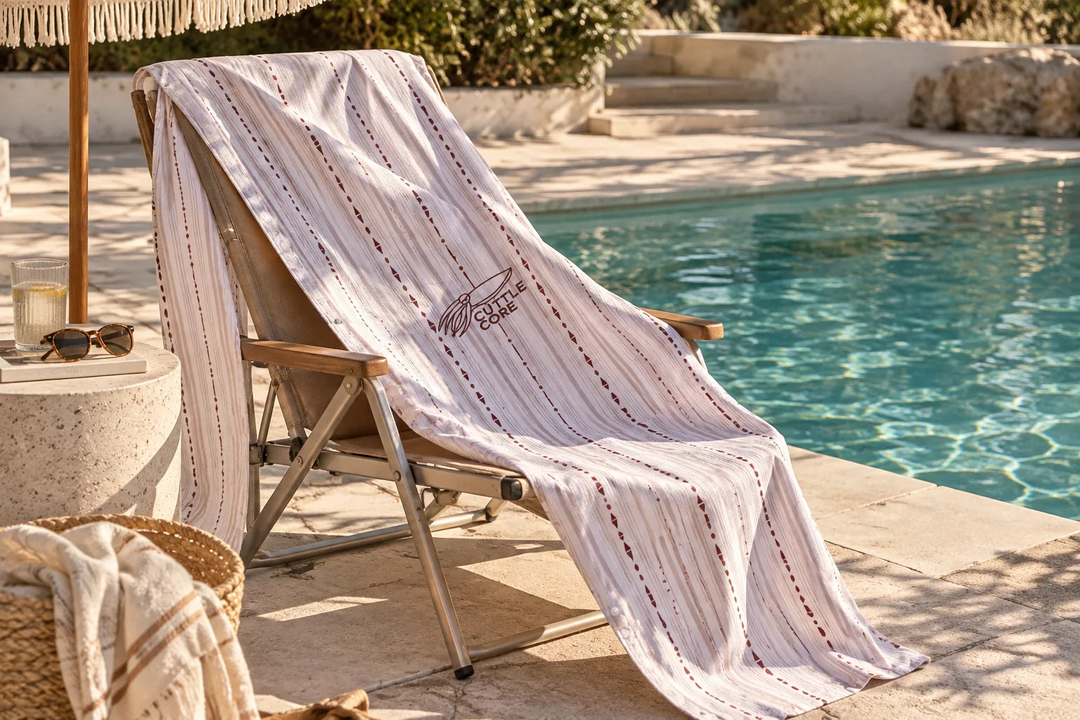 Cuttle Hood opened out over a poolside chair